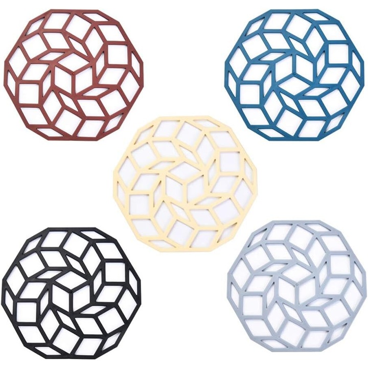 Комплект силиконови подложки, Enforose, топлоустойчиви, противоплъзгащи, 5 броя, елегантен дизайн, многоцветни