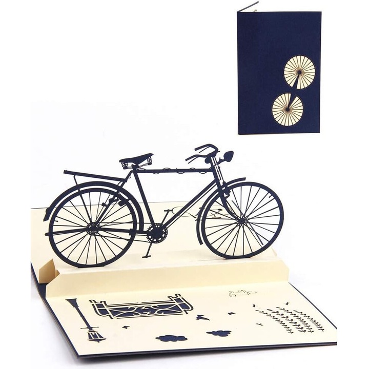 3D üdvözlőlap "Vintage Bicycle", hosszú cipzárral, papír, 9,9 x 14,9 cm