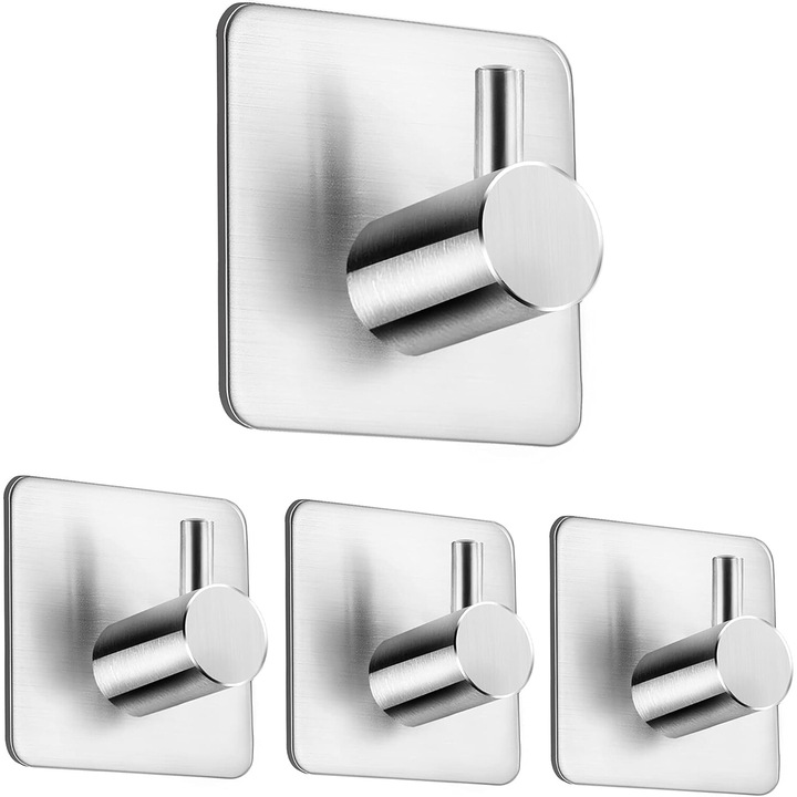 Carlige decorative adezive de perete pentru aplicare neteda pe suprafete dure, Enforose, inox, argintiu