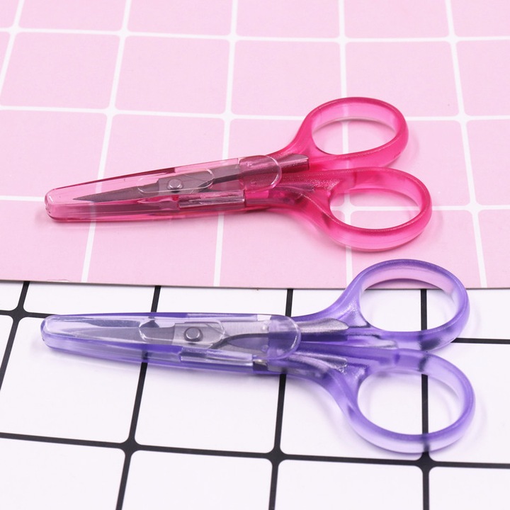 Set 2 foarfece mini, Enforose, lame din inox, cu capac de protectie, roz/mov