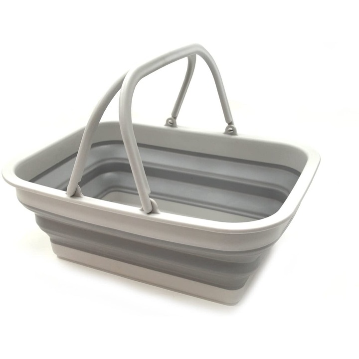 Összecsukható vödör fogantyúkkal, Jormftte, könnyen szállítható, strapabíró, szürke/fehér