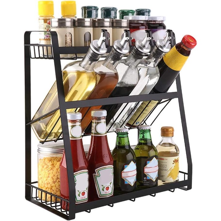 Jormftte fém fűszertartó állvány, 3 emeletes, multifunkcionális