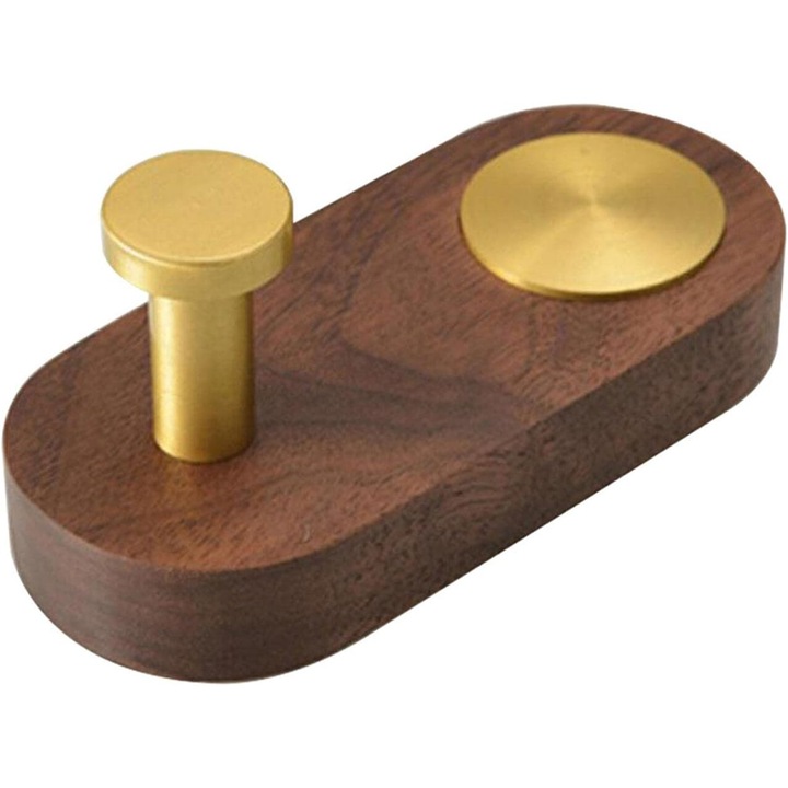 Cuier Enforose, lemn natural, carlig rezistent la rugina, usor de instalat, maro/auriu