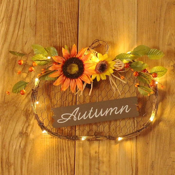 Őszi dekoráció, TNEAYWHE, tök alakú, meleg fények, 30x25cm