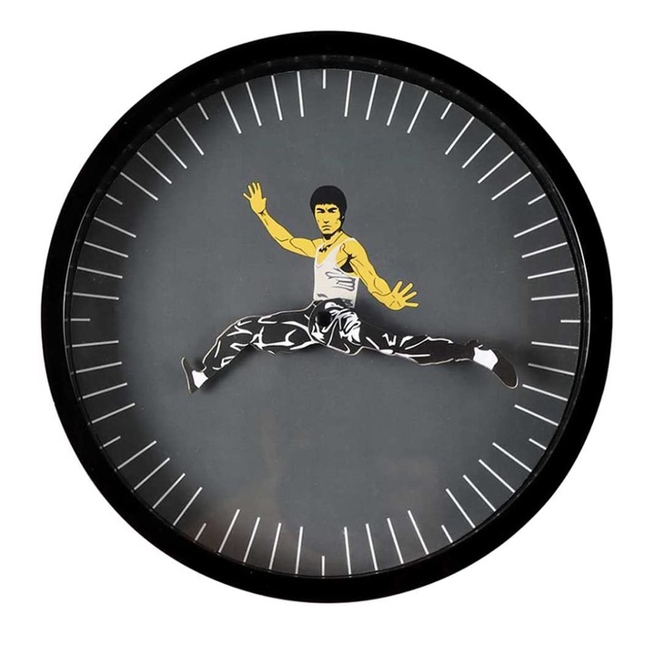 Ceas de perete, Cozevdnt, Plastic, Design Kung Fu, 25 cm, Negru