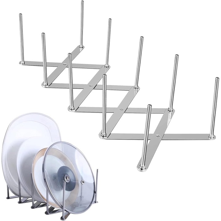 Organizator ajustabil pentru capace de oale, AMRINUGL, din inox, design compact, usor de curatat