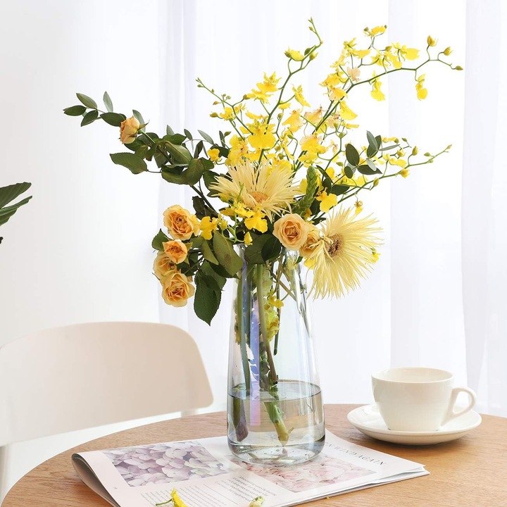 Vaza din sticla transparenta, AMRINUGL, design elegant, 22x22cm, alb laptos