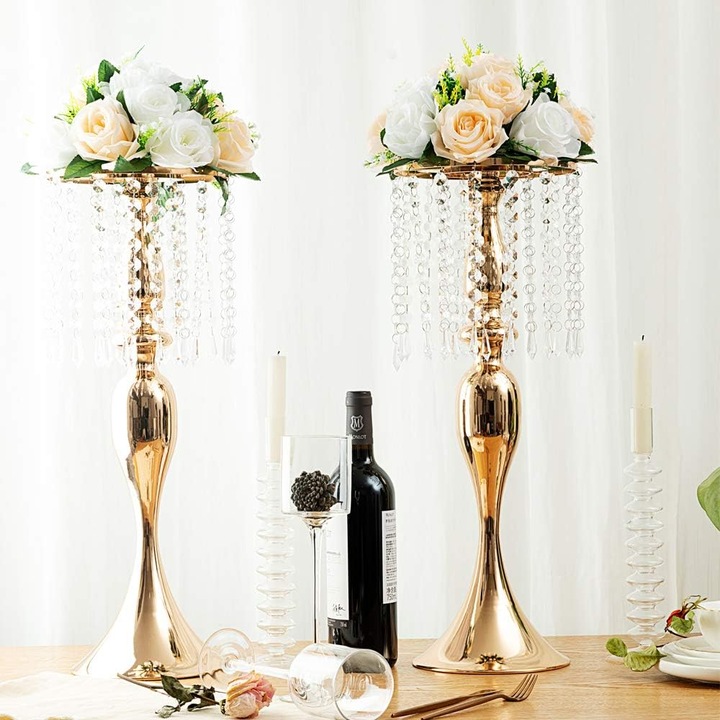Set 2 suporturi flori acrilice cristal, auriu argintiu, 54x15x20cm