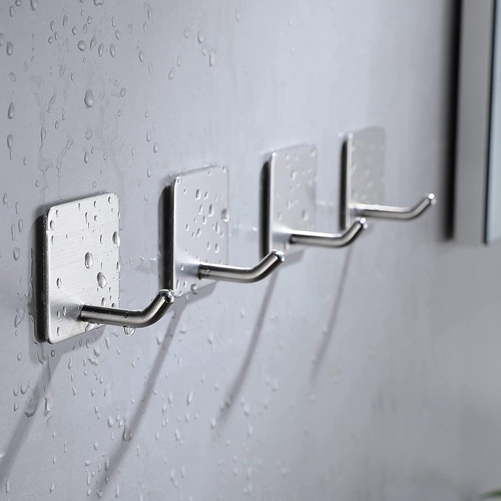 Set 4 agatatori adezive rezistente, Enforose, inox, argintiu