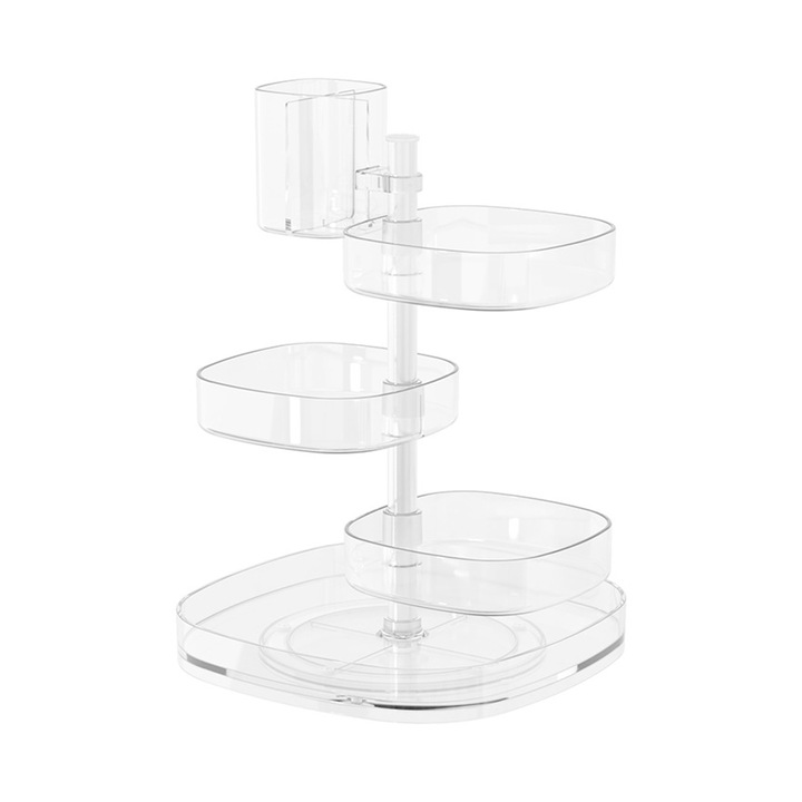Organizator rotativ pentru cosmetice, Enforose, transparent, compartimente pivotante, transparent
