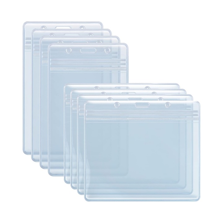 Pachet de 8 suporturi pentru carduri, Enforose, PVC transparent, impermeabil, cu gauri pre-perforate, alb