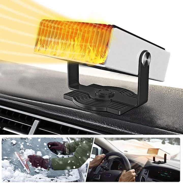Incalzitor auto portabil, dezghetare si dezaburire, 150W, 12x6x9cm, negru/alb