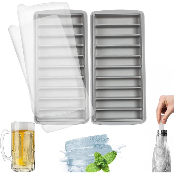 Enforose jégkockaforma, 2 db-os készlet, élelmiszeripari szilikon, rugalmas kialakítás, billenésgátló fedél, nagy méret