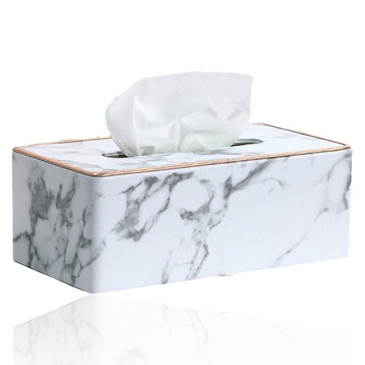 Cutie pentru servetele QttvbTna, fiberboard si piele PU, stil fashion, negru