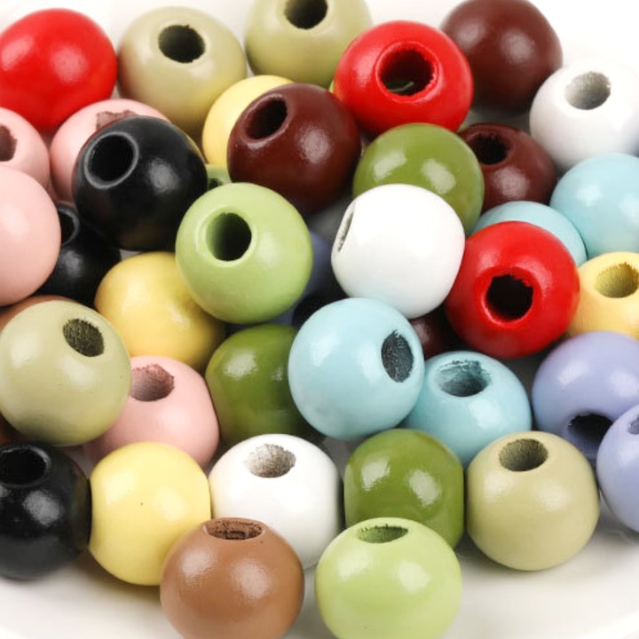 Set 100 Margele din Lemn, Multicolor, 20mm