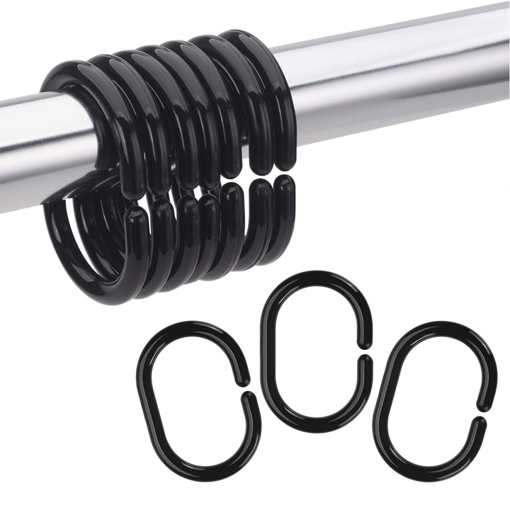 Carlige pentru perdea de dus pentru baie, carlige din plastic rezistente la rugina, cu alunecare lina, instalare usoara pentru tije de dus de cada (30 buc.)