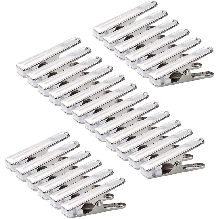 Clips metalice aligator, Enforose, inox, set 80 bucati, rezistente, sigilate pentru pastrarea alimentelor, fara margini ascutite
