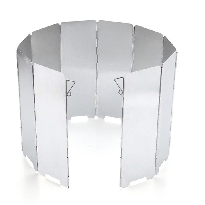 Összecsukható kültéri tűzhelyvédő, polírozott alumínium, hordozható, üzemanyag-takarékos, a legtöbb főzőberendezéssel kompatibilis