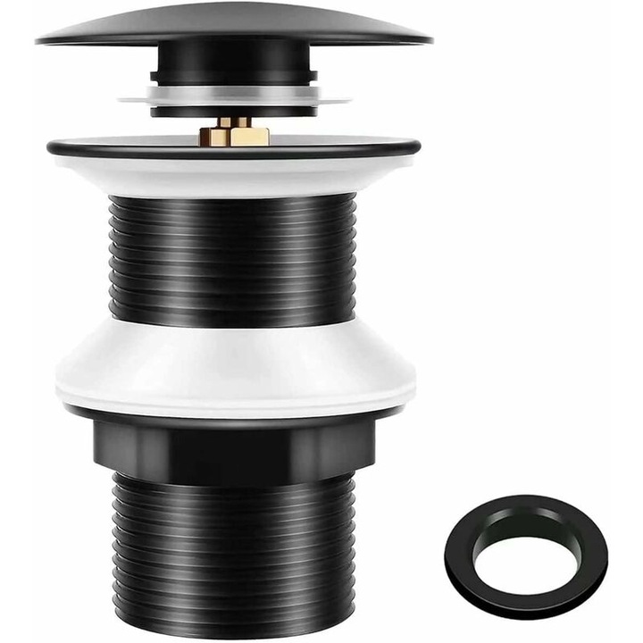 Универсален сифон за мивка, универсален изскачащ сифон 1/4", без преливник, клик-клак система, черен мат