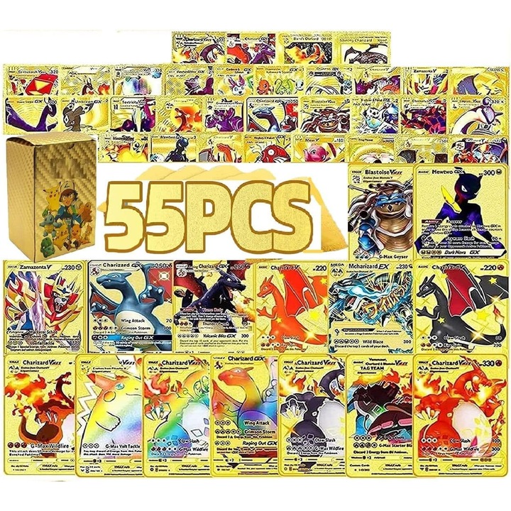 55 darabos TCG kártyakészlet aranyfóliával, társasjátékok, méret 8,8x6,3 cm