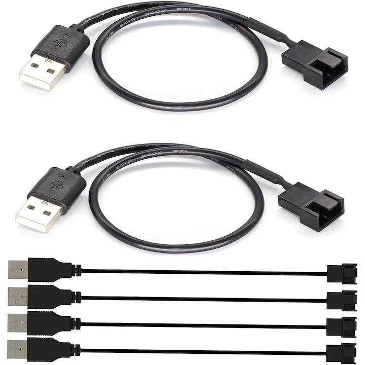 Комплект от 6 адаптерни кабела, Bizaical, USB към 3Pin/4Pin PWM 5V, черен