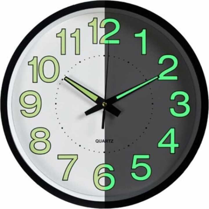 Ceas de perete decorativ, Modern, Silentios, Fluorescent, pentru Sufragerie, Bucatarie, Birou, Dormitor