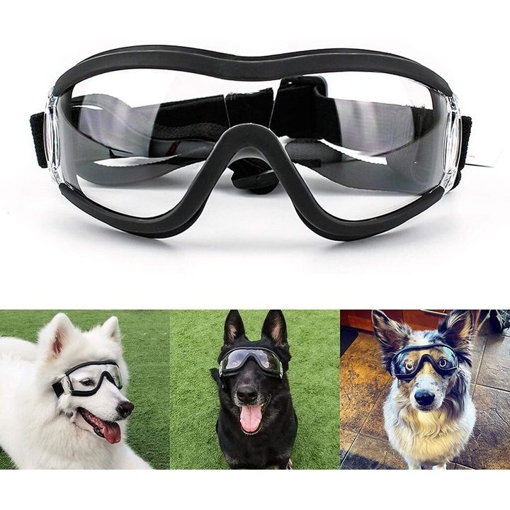 Ochelari protectie pentru caini, protectie oculara impermeabili, rezistenti la vant, transparent, set pentru caini de talie mare/medie