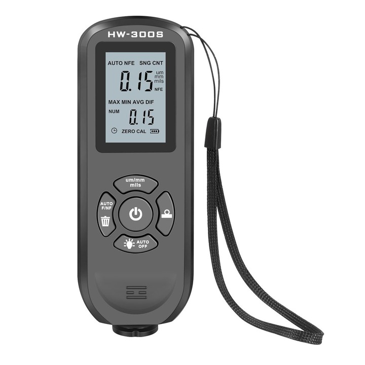 Enforose festékvastagságmérő, nagy pontosságú, roncsolásmentes mérés, hordozható kivitel, digitális LCD világítás