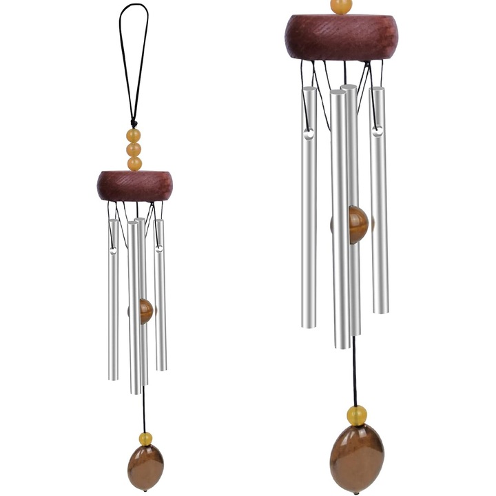 Clopotei de vant, AMRINUGL, aluminiu, sunete relaxante, argintiu/maro