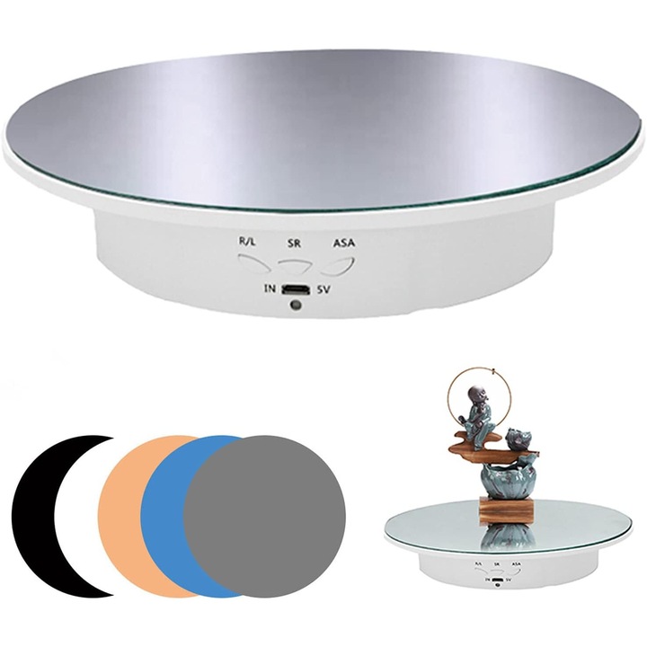 Suport prezentare rotativ, 90-180-360 grade, 8 kg, diametru 20 cm, alb