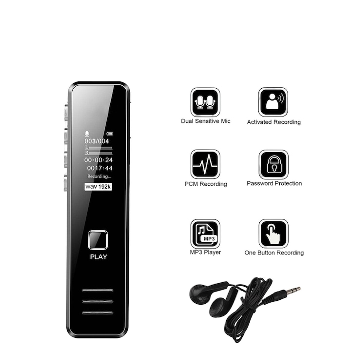 Цифров диктофон, 32GB, черен, 720 минути запис