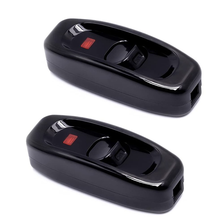 Комплект от 2 броя ключ за лампа, 250V, 10A, с LED индикатор, размери 7.2x1.8x2.7cm Черен