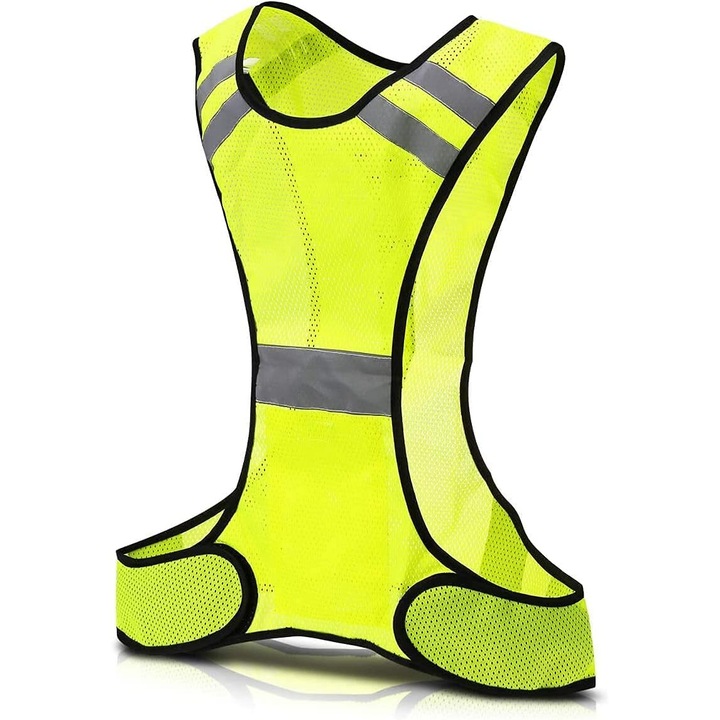 Vesta de siguranta reflectorizanta, ajustabila, dimensiune universala, galben neon, cu buzunar