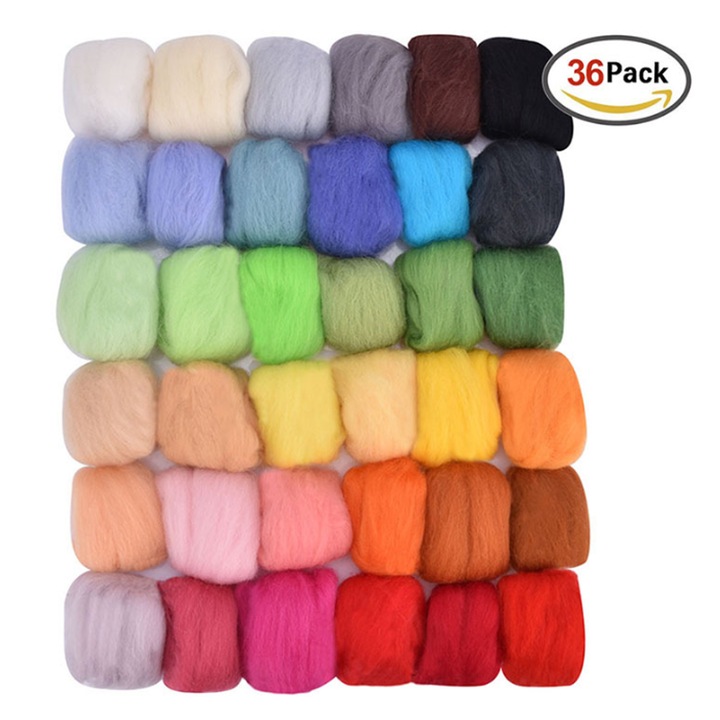 Set 36 culori lana pentru fetare + unelte, mat de fetare, dimensiune variata