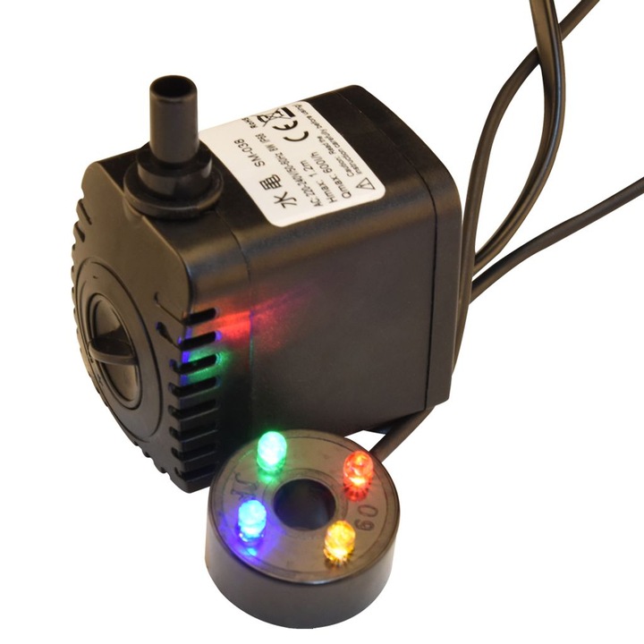 Pompa apa pentru fantana, 8W, cu iluminare LED