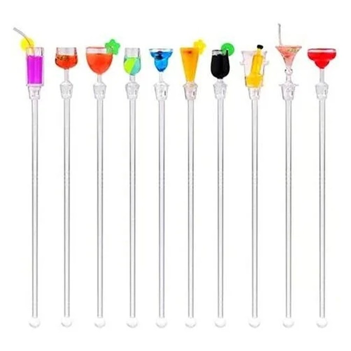 Set 10 bete amestecare cocktail, acril, transparent
