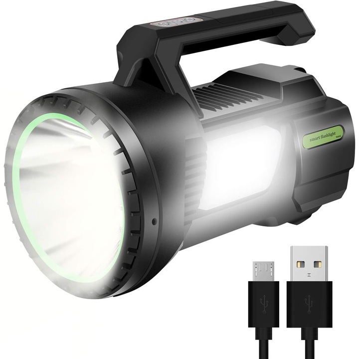 Акумулаторен LED фенер 1200Lm, 4 режима на светене, 6500Mah, комплект с USB кабел