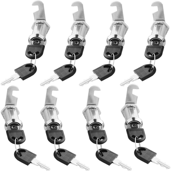 Set 8 lacate cilindru, 16 chei, 16mm x 20mm, pentru cutii postale, sertare, usi de cabinet