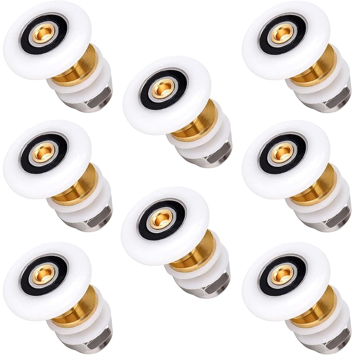 Set 8 rotite pentru usi de dus, 25mm, din cupru si otel inoxidabil, rezistente la uzura, pentru usi de sticla de 6-8mm