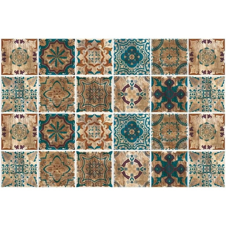 Set 24 placi decorative autoadezive, PVC, Rezistente la apa, 20x20cm, multicolor