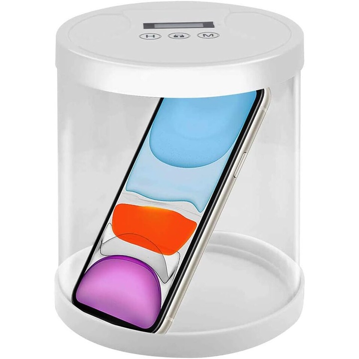 Cutie depozitare cu capac, AMRINUGL, multifunctionala, usor de utilizat, acril, alimentata de 2x AAA, design unic de deblocare