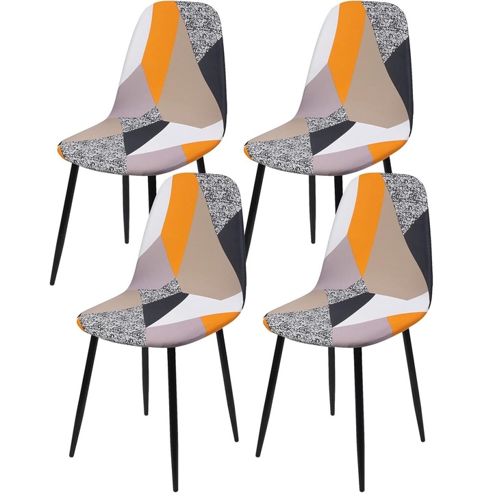 Комплект от 4 скандинавски калъфи за столове, разтегливи, полиестер, висока еластичност, многоцветни, 35x45x49 см