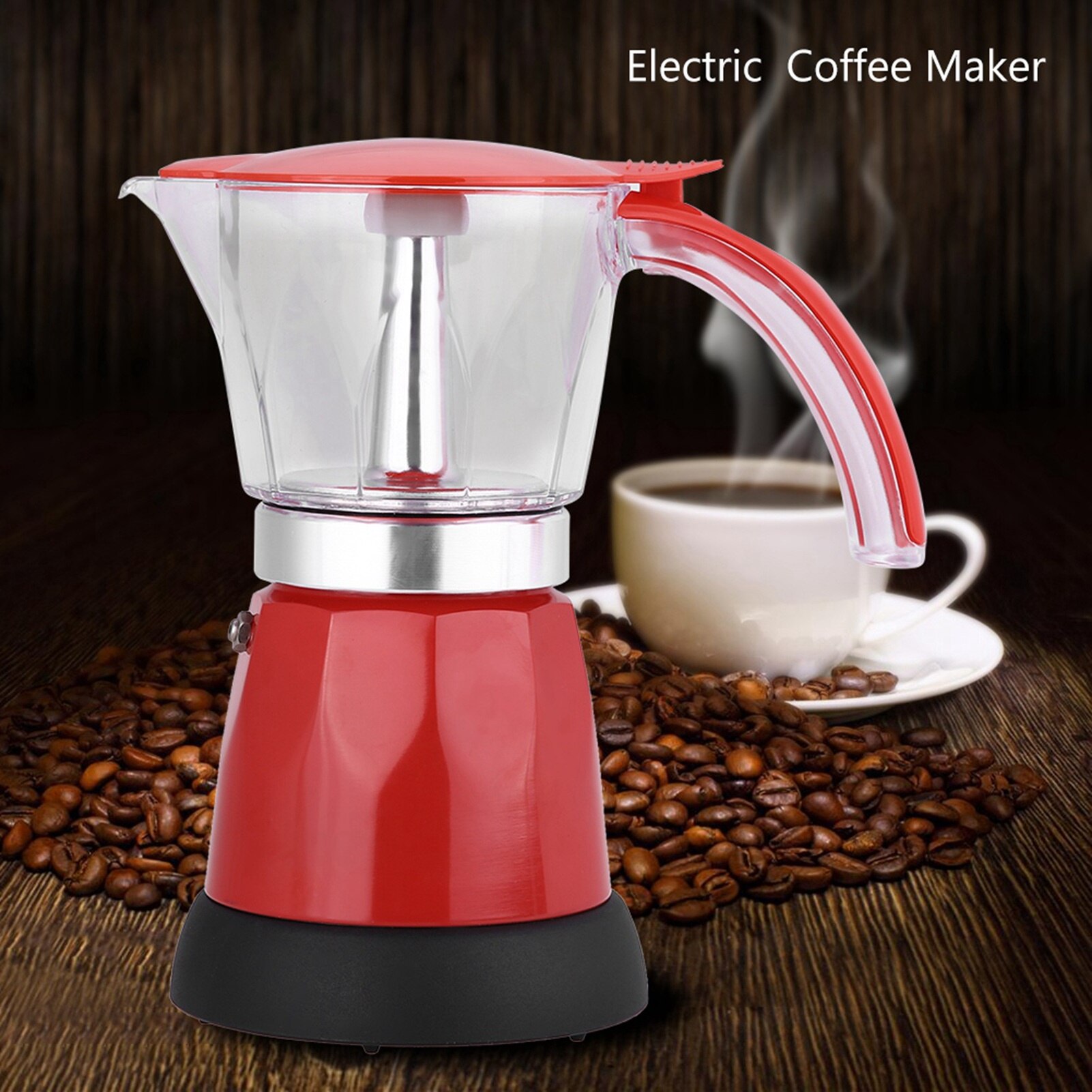 Cafetiera electrica Moka, 300ml, 6 cani, 480W, detasabila, rosie