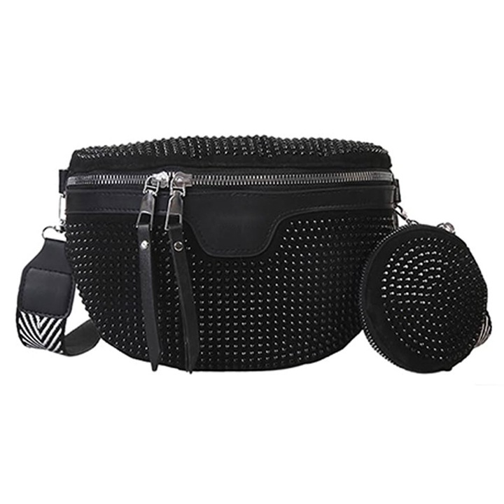 Дамска чанта, широка презрамка, черна, 21,5x16x1,5 см