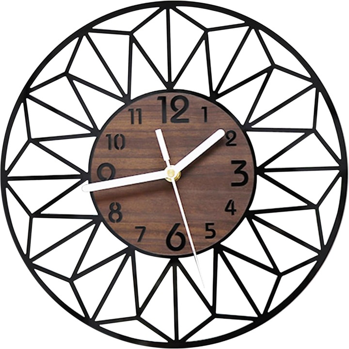 Ceas decorativ Zeaicos, 30cm, lemn stejar natural si panou acrilic, stil modern-vintage