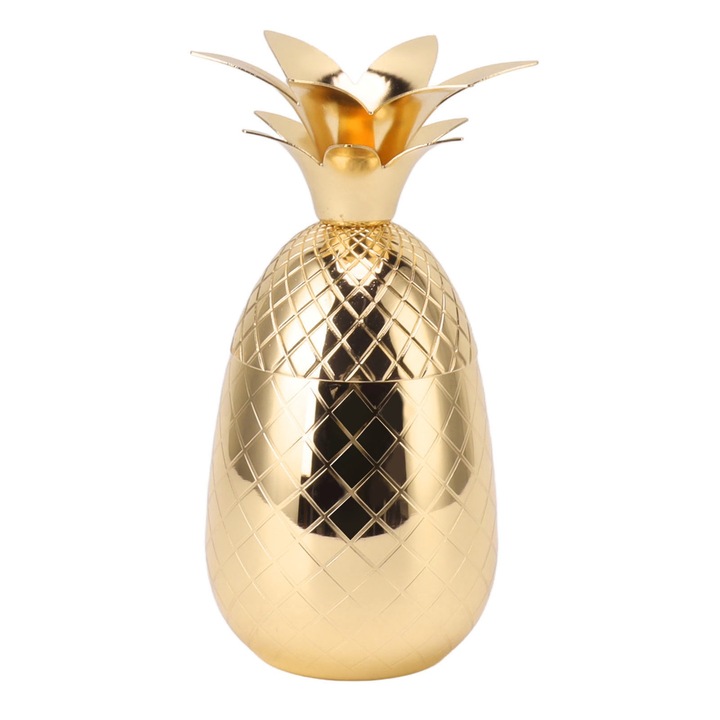 Златен шейкър за коктейли с форма на ананас, изработен от полирана неръждаема стомана, гладка повърхност, 500 мл, за домашен бар