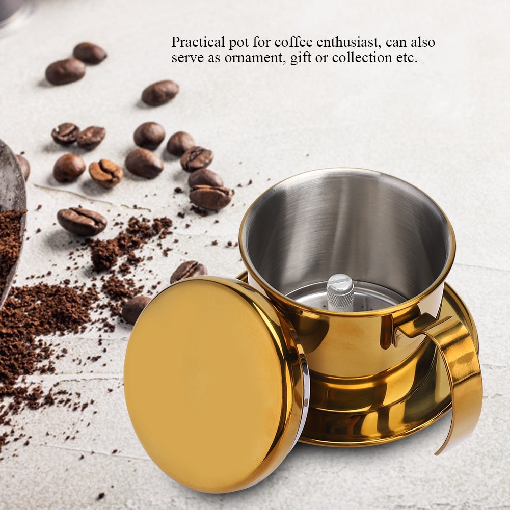 Aparat de cafea elegant, ceasca portabila pentru prepararea din mers, filtru de inalta densitate asigura filtrarea optima a pudrei de cafea, otel inoxidabil construit pentru durabilitate si stil