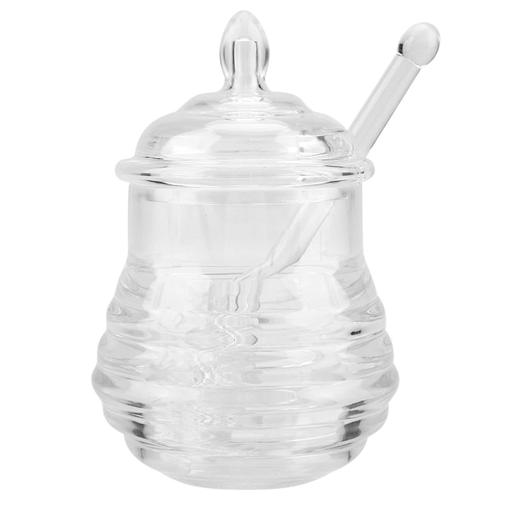 Mézes üveg, műanyag, cseppentővel, 245 ml, 9,3 x 14,2 cm, átlátszó