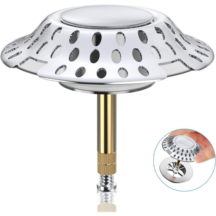 Универсална запушалка за вана с дизайн против запушване, уловител на косми за сифона на вана, лесен монтаж за прецизно събиране на косми, подобрена функция от чиста мед и хром