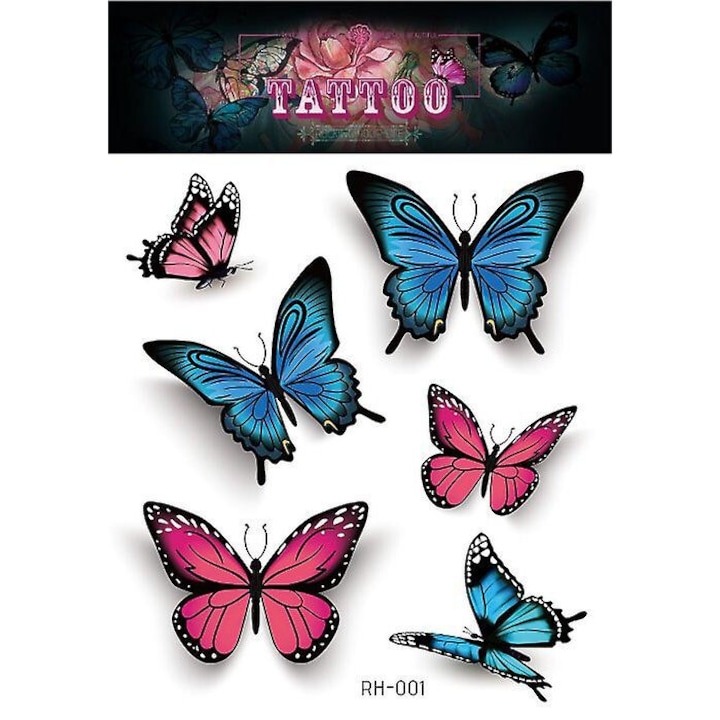 2 buc tatuaj temporar fluture, tatuaj autocolante 3d, autocolante pentru tatuaje temporare fluturi si flori, arta corporala colorata